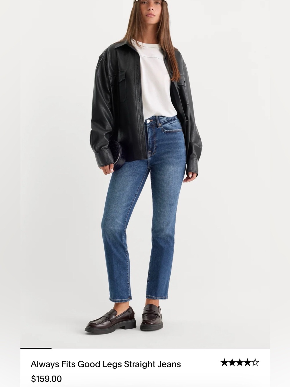 Good American Straight-Leg High-Rise Jeans in Medium Blue, Size 00-4